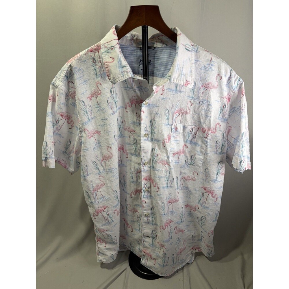 IZOD Saltwater Flamingo Button Down Shirt Summer Beach Mens XXL Short Sleeve